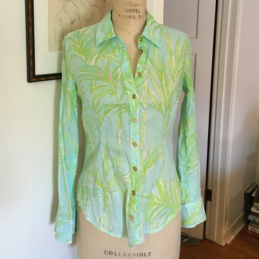 Lilly Pulitzer linen palm tree blouse shirt top